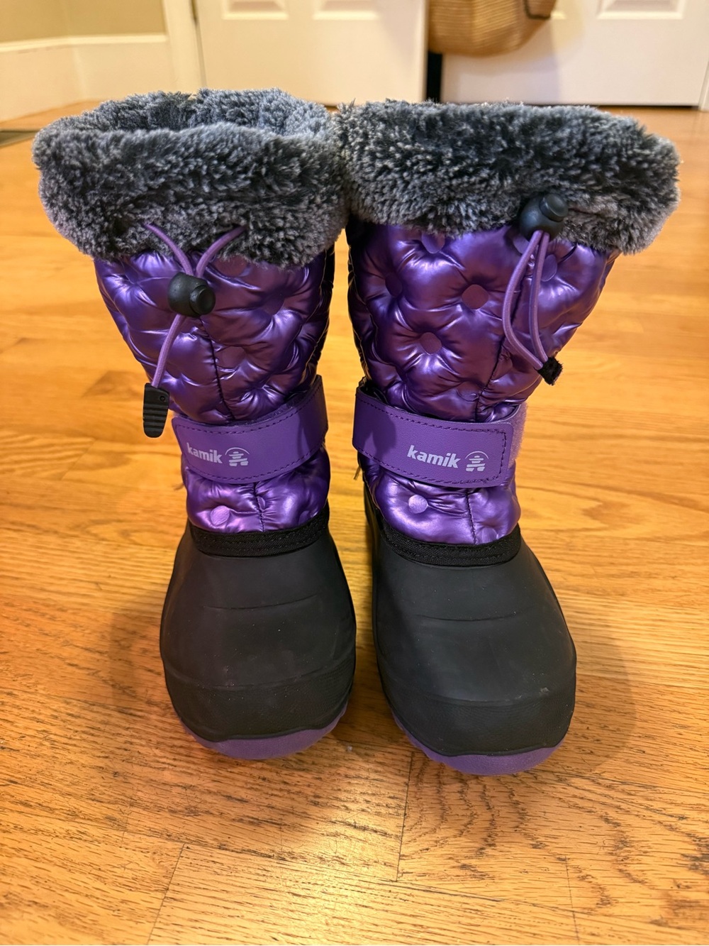 Kamik Kids Purple Quilted Snow Boots with Gray Fur Cuff